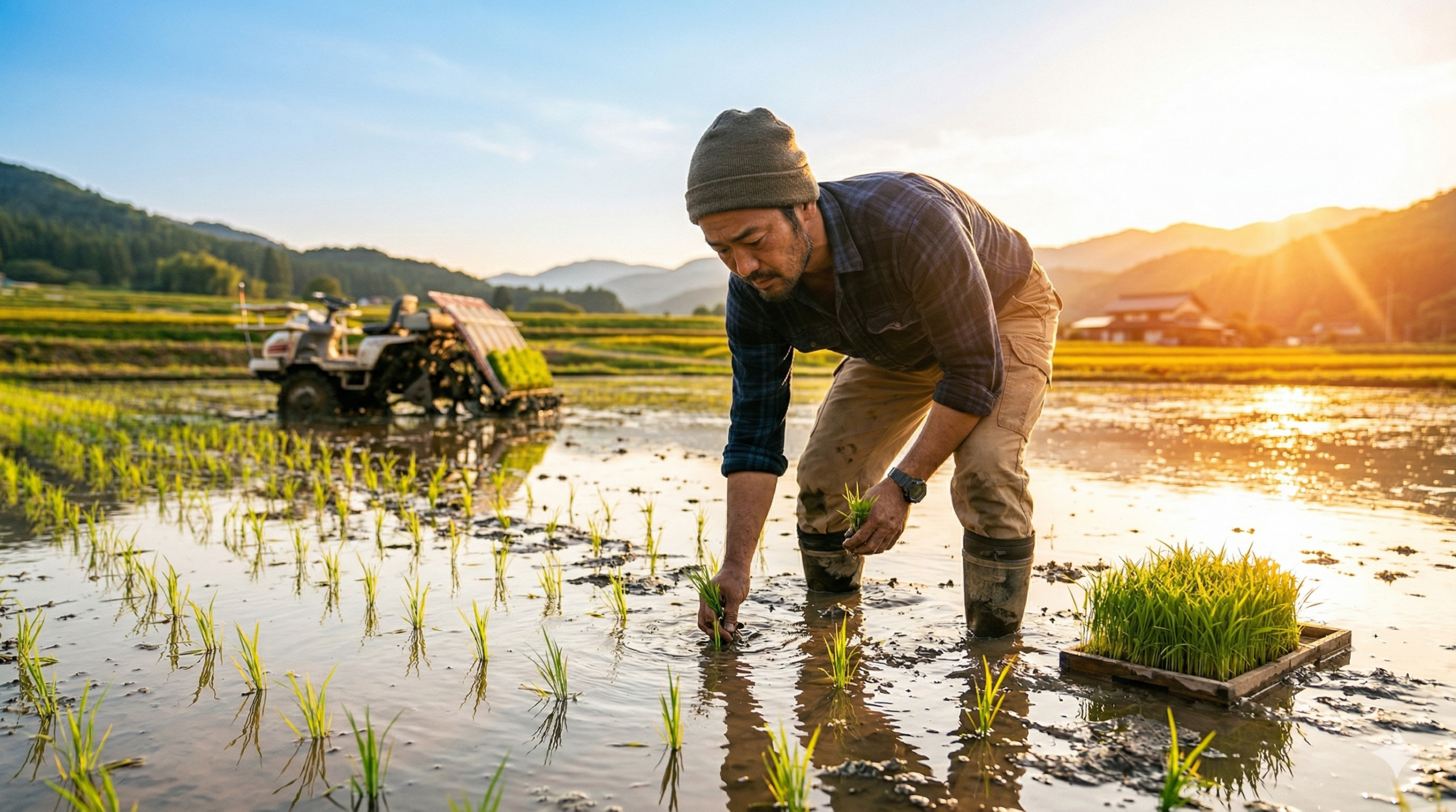 手植えする男性