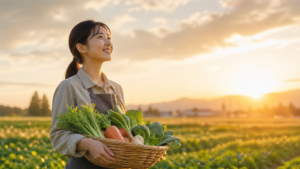 温かな夕暮れの農場で