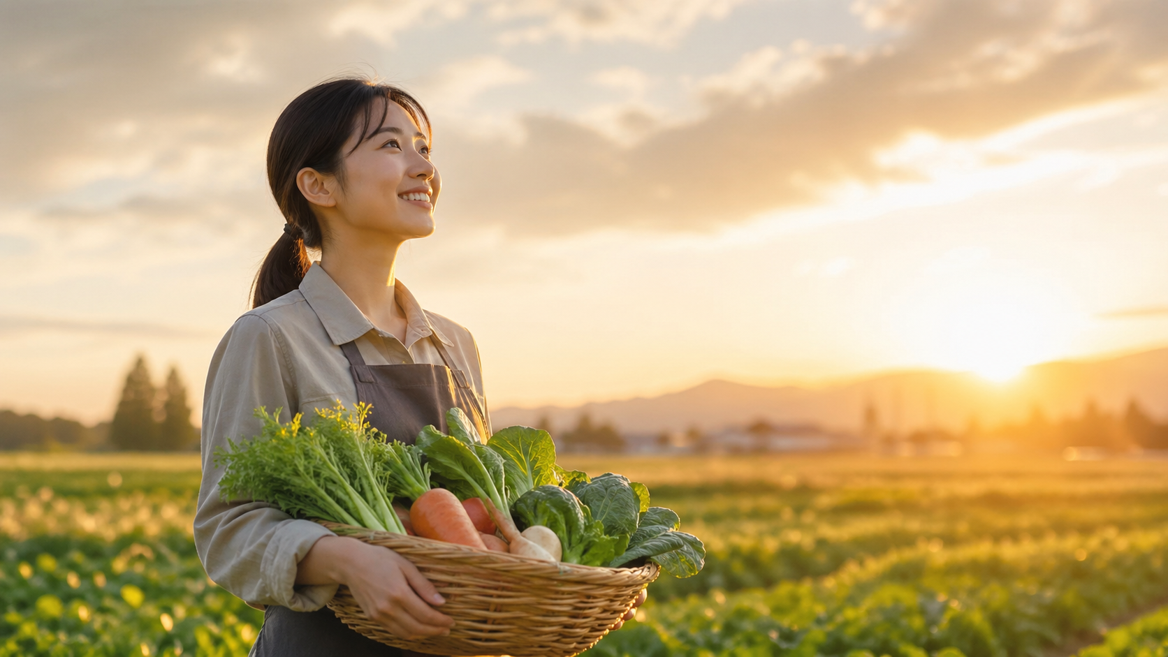 温かな夕暮れの農場で