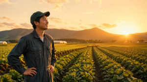 黄金の光の農場風景