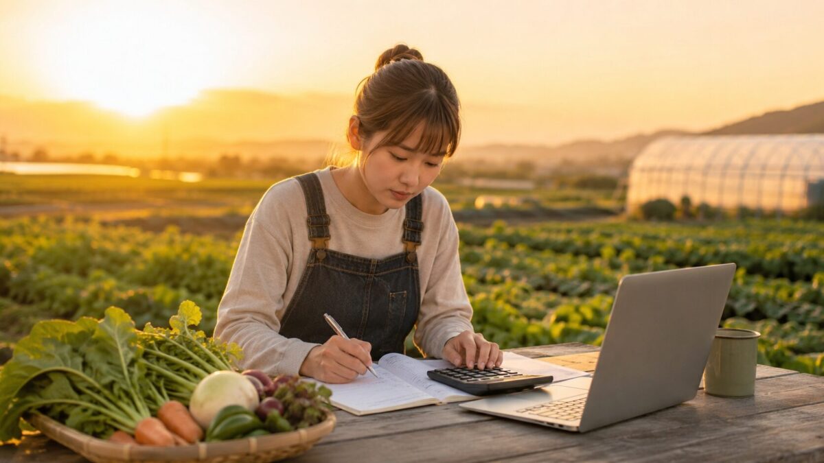 夕日の中で農場の計画