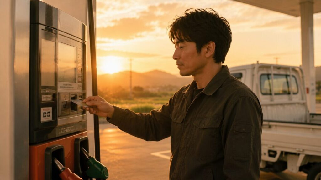 夕暮れのガソリンスタンド