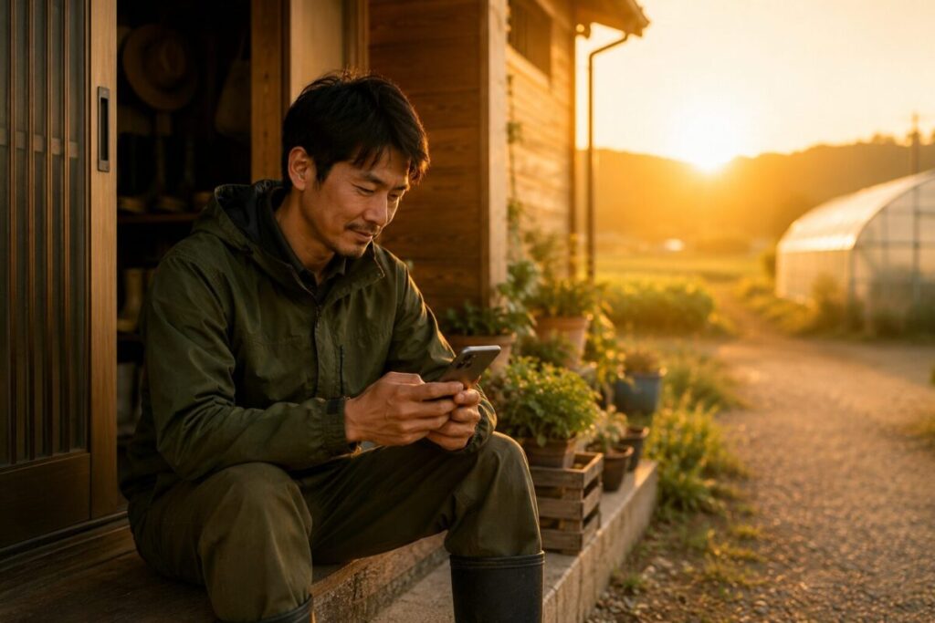 夕暮れの農村のひととき