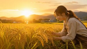 黄金色の畑で静かなひととき