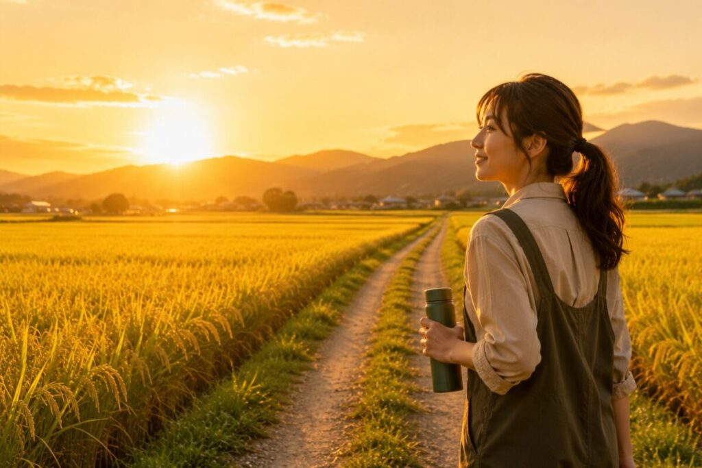 夕日の中の田舎道