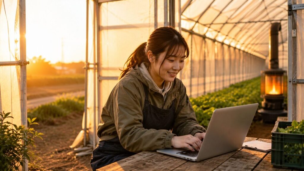 温かな夕日に包まれた作業場