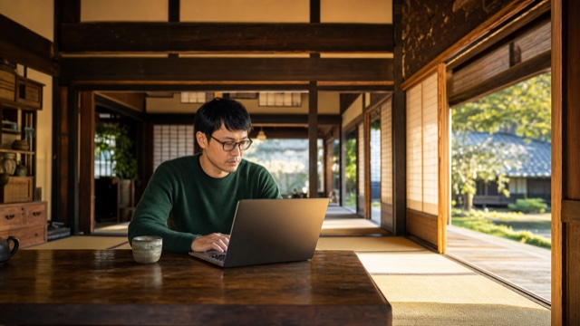 大広間で作業する様子