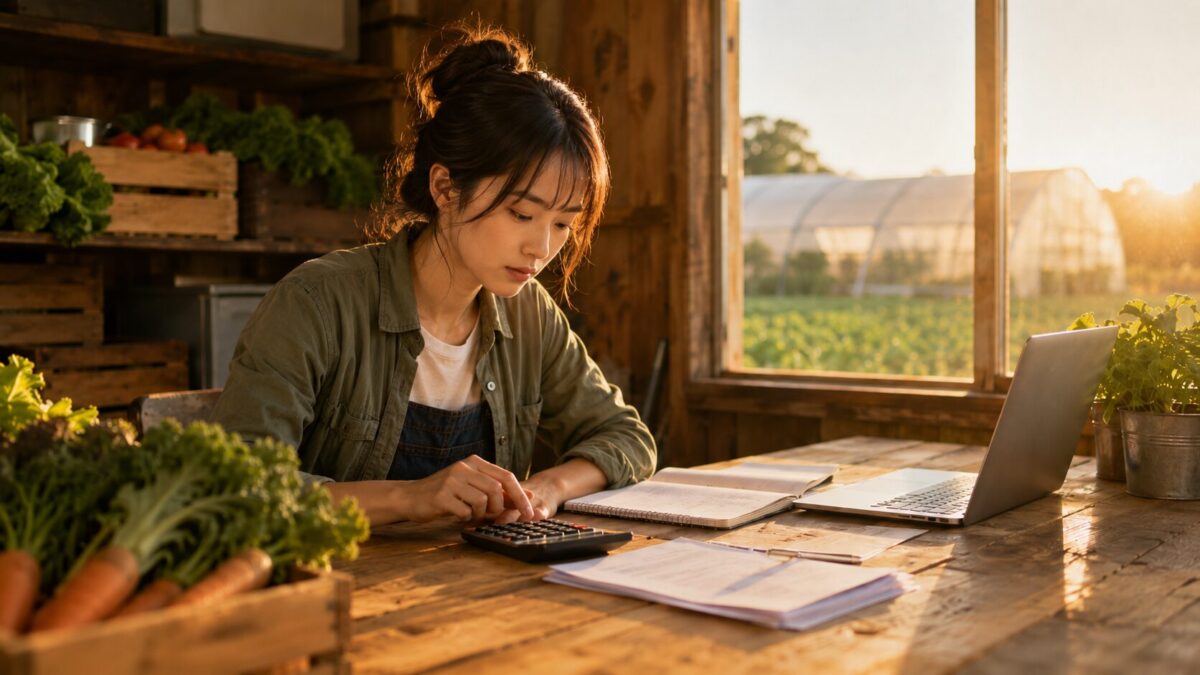 経理を行う女性農家