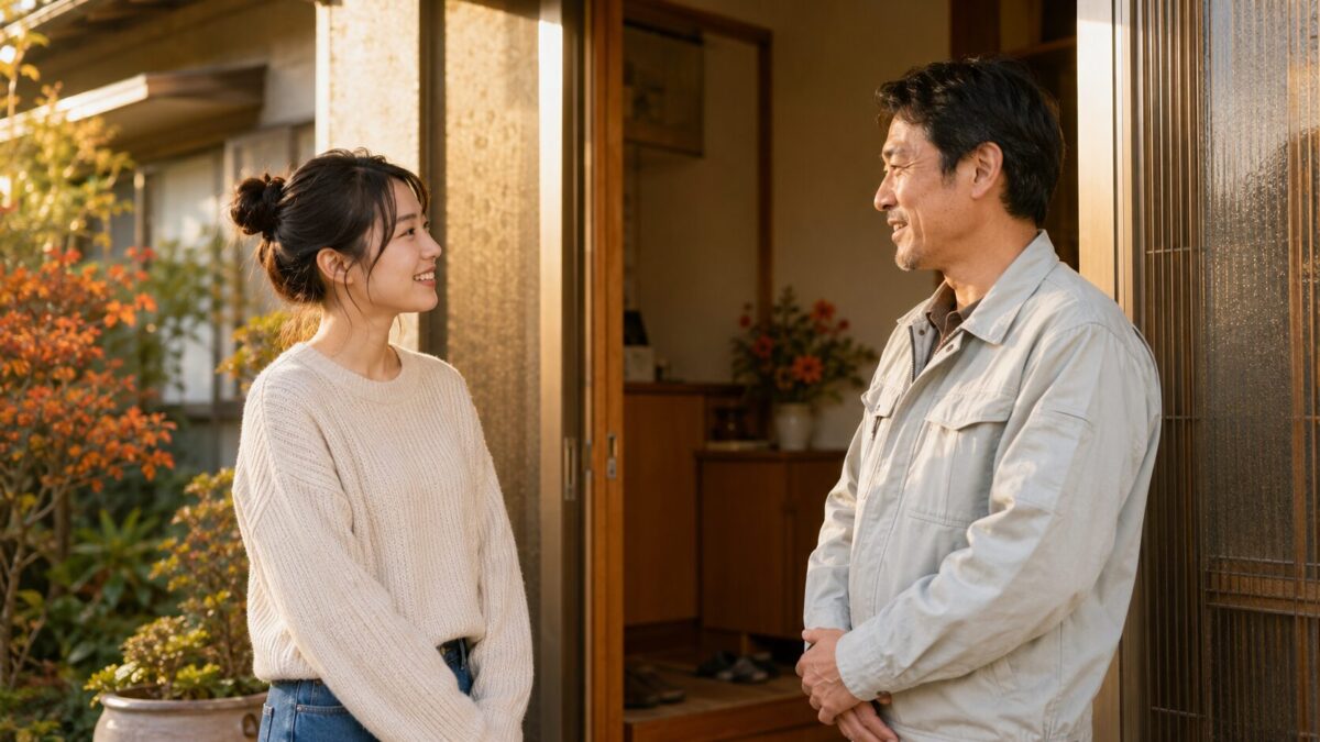 玄関での温かな会話