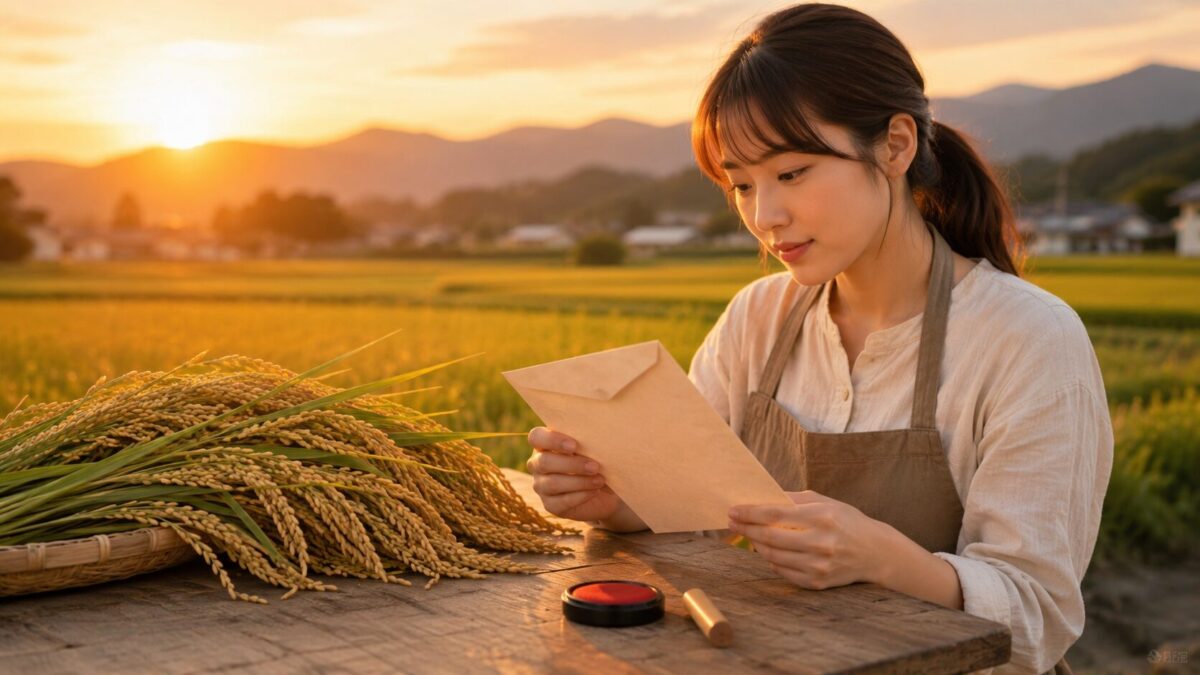 田舎の夕焼けと農作業