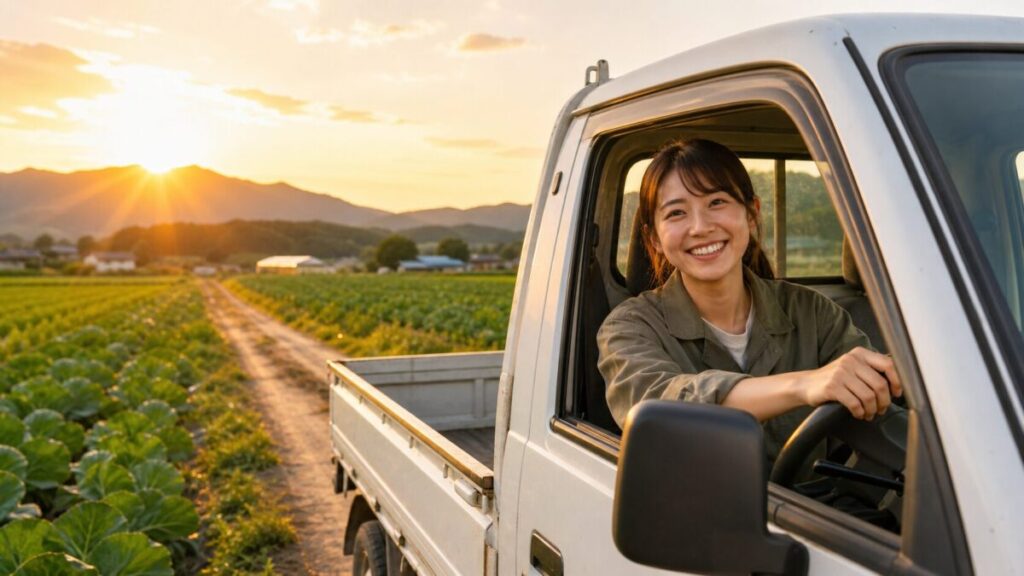 軽トラックを運転する女性