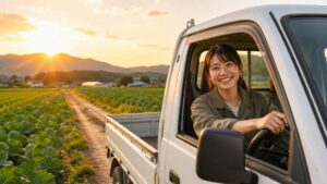 軽トラックを運転する女性