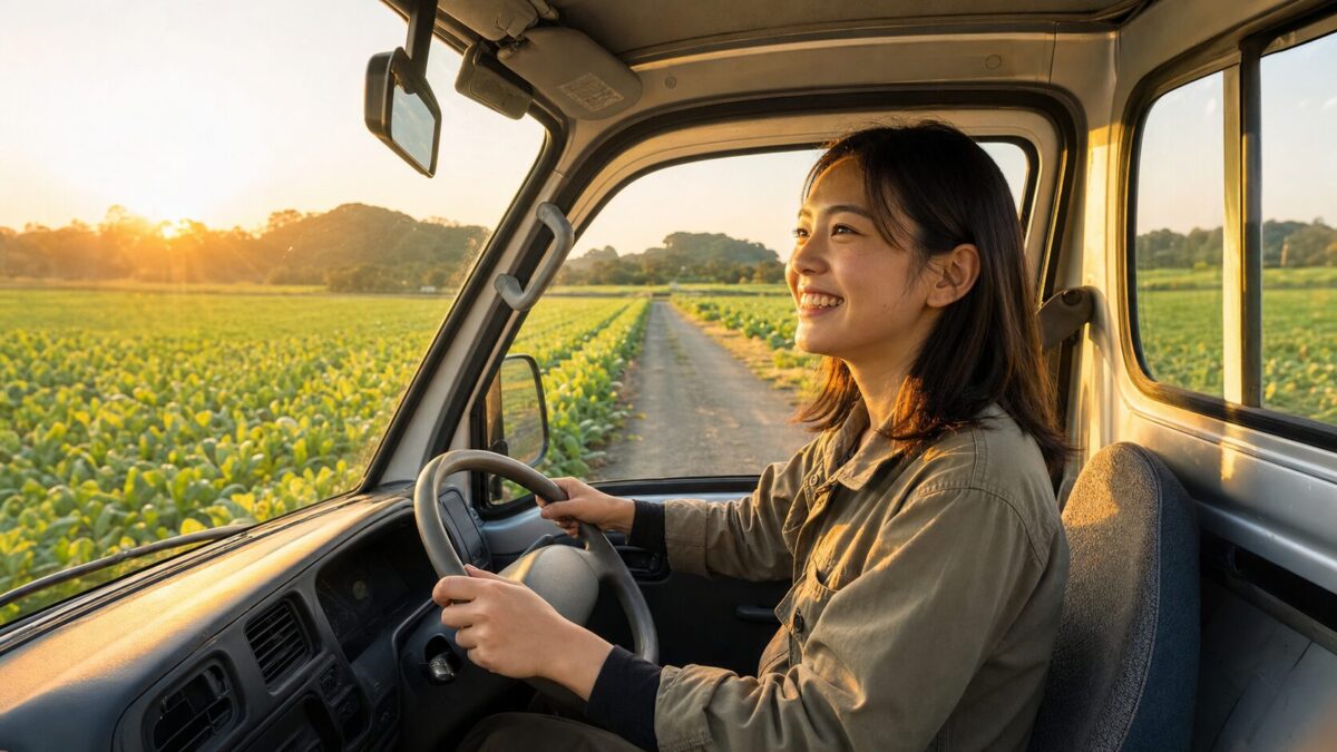 軽トラックを運転する女性