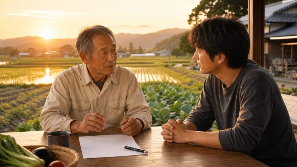 親子で農業について話し合う様子