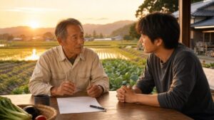 親子で農業について話し合う様子