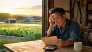 通知書を読み悩む男性
