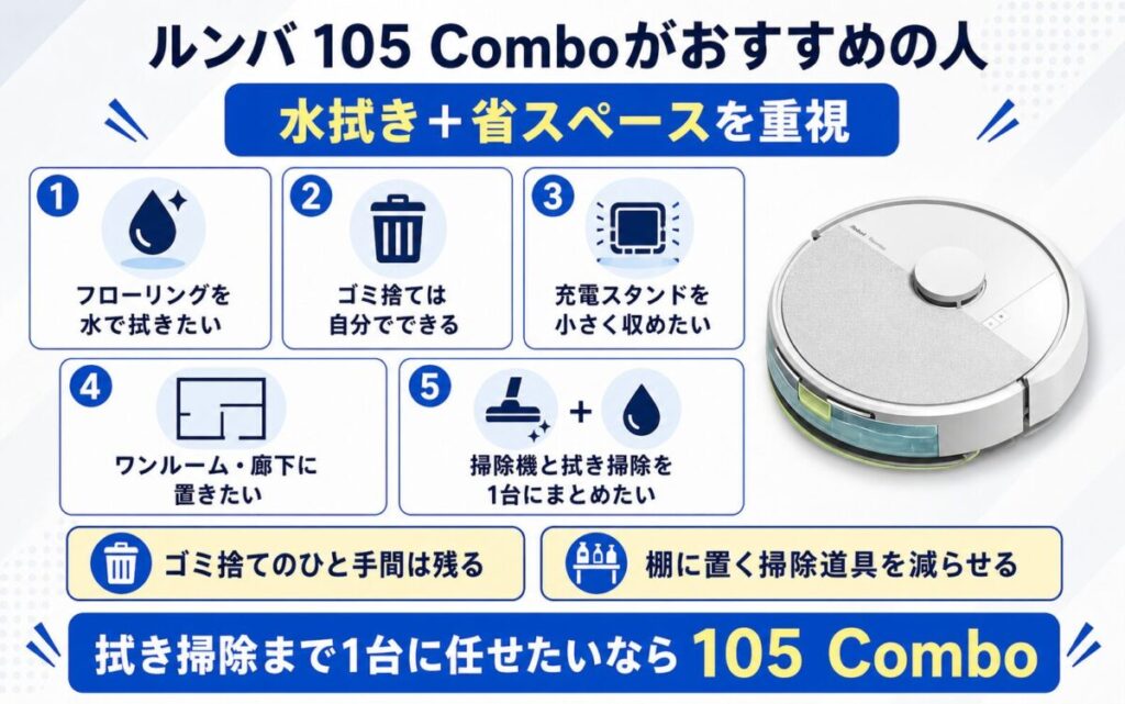 ルンバ105 Comboがおすすめの人がわかる図解
